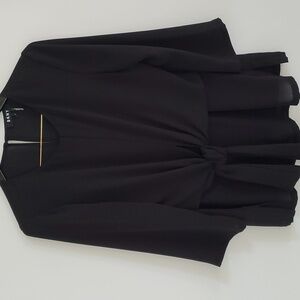 DKNY Black Flowy Tie Front 3/4 Sleeve Top, Front Double Layered